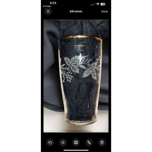 5 Vintage Bartlett Collins 4.75 " Frosted Grape Leaf Etched Gold Rim Glasses - Picture 3 of 3